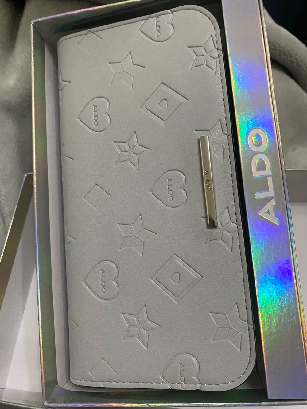 Aldo Embossed Heart & Star Grey Wallet - Picture 2 of 6